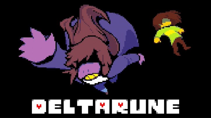 Kris and Susie with the Deltarune logo.